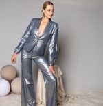 Metallic Finish Straight Leg Jeans