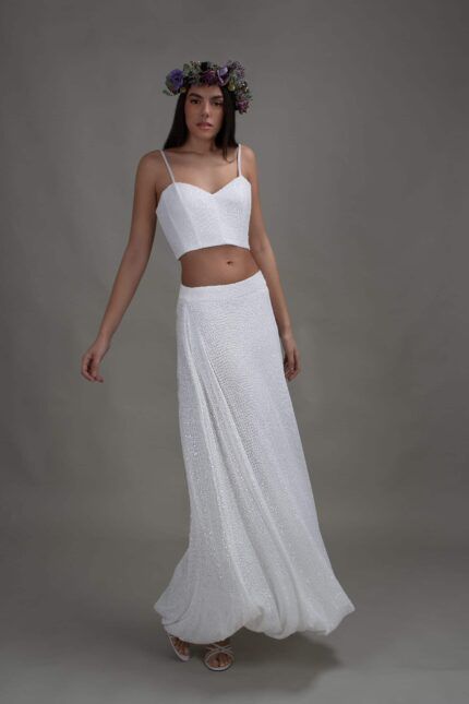 White Sequin Balloon Skirt