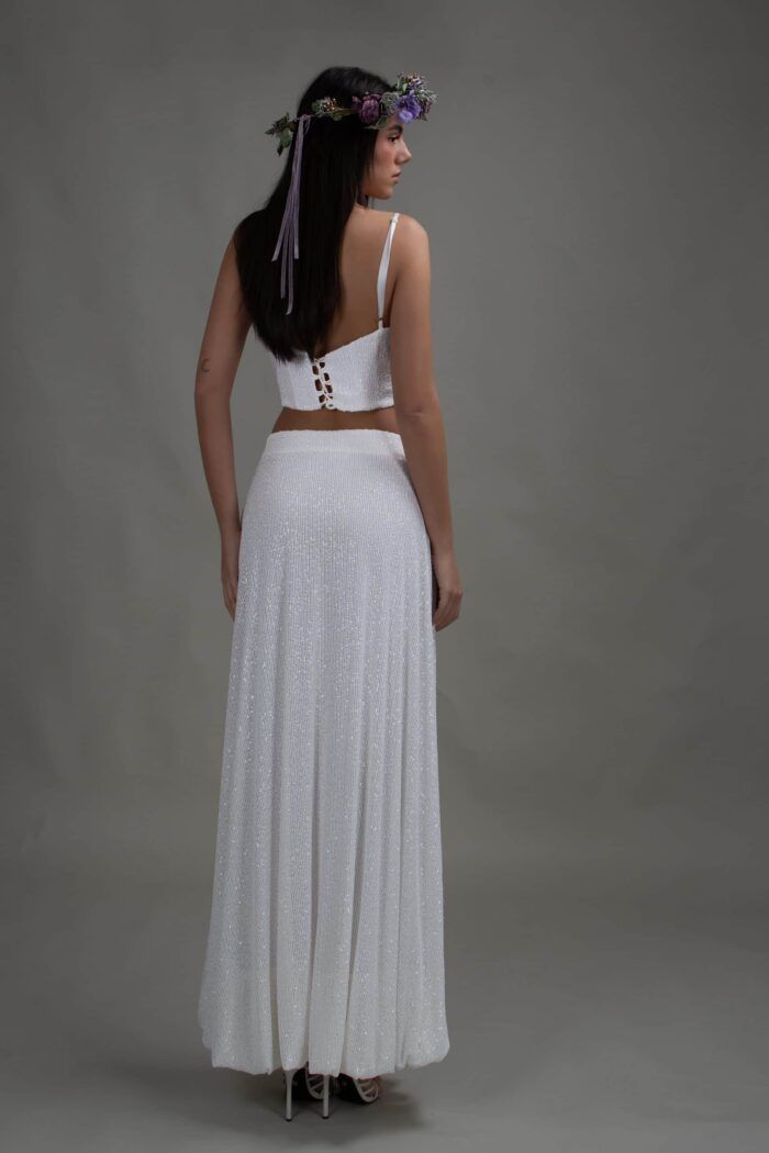 White Sequin Balloon Skirt