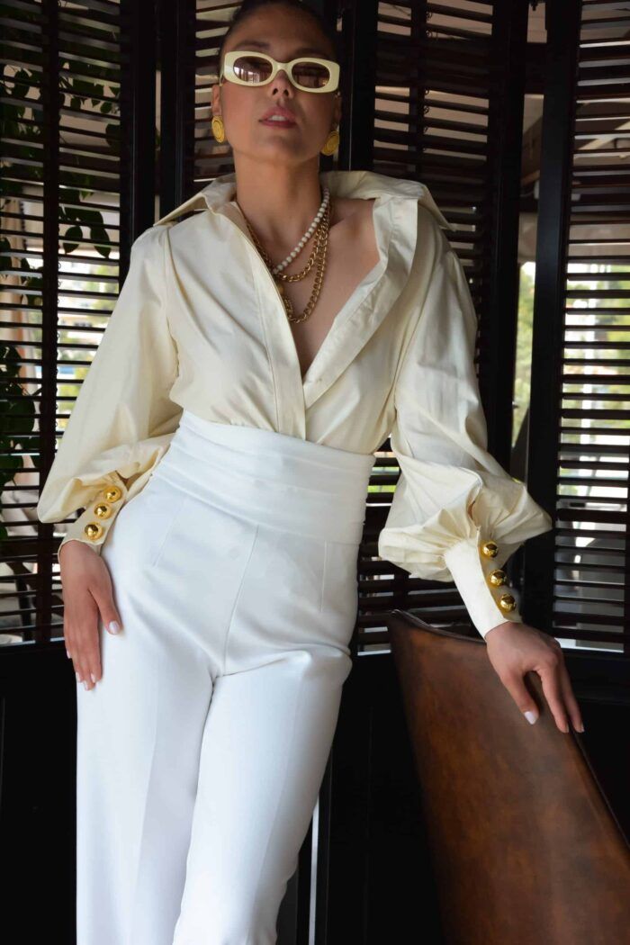 White High Waisted Trousers - Image 2