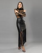 Black Leather skirt with fringles