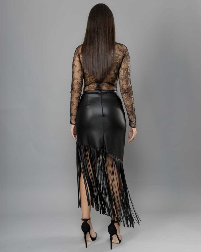 Black Leather skirt with fringles - Image 5