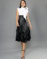 Black Midi Skirt with Leaves