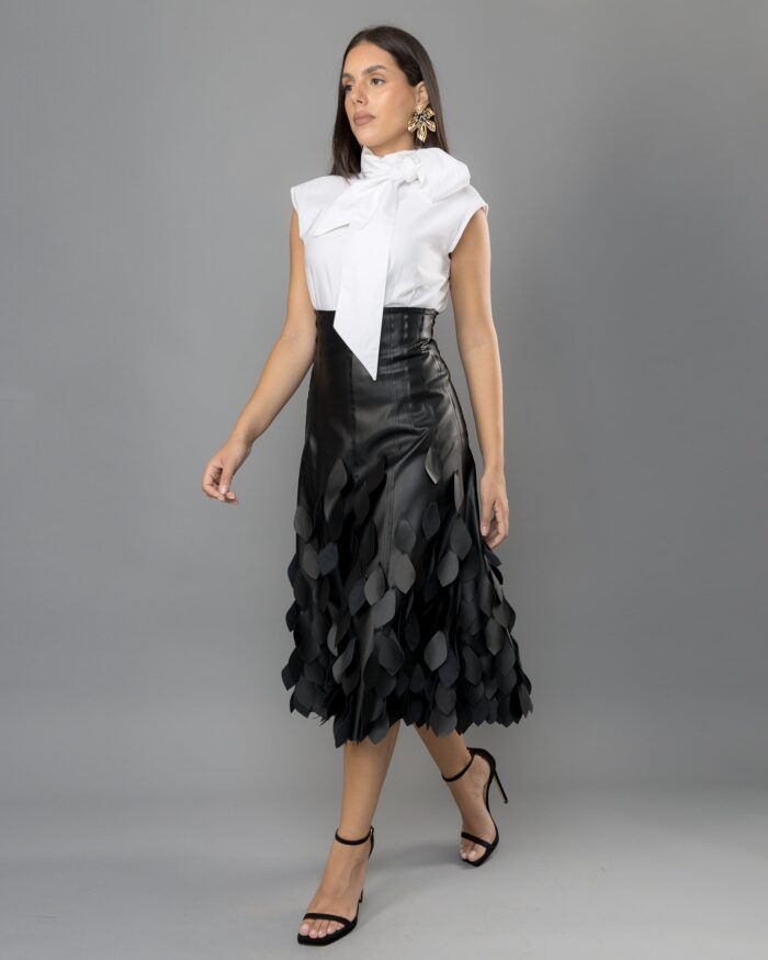 Black Midi Skirt with Leaves - Image 2