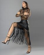 Black Leather skirt with fringles - Image 4