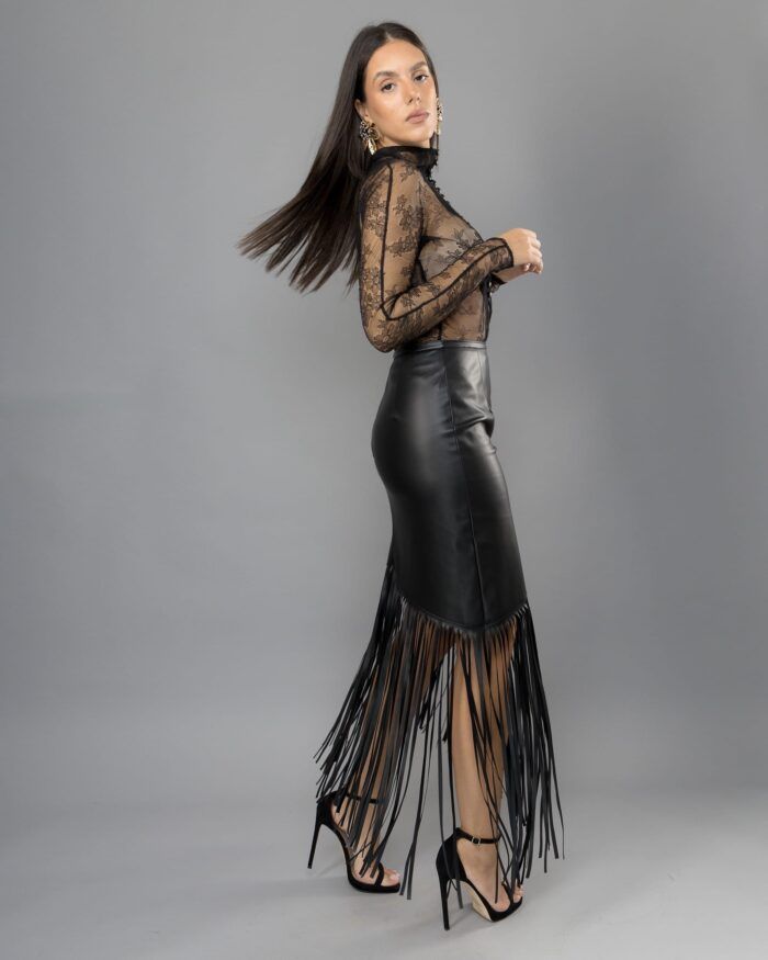 Black Leather skirt with fringles - Image 2