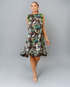PACIFIC Midi Dress with Ruffle end and Bow on Shoulders