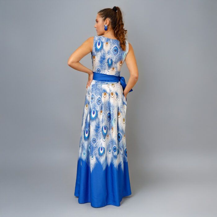 PEACOCK Blue Long Wrap Dress - Image 4