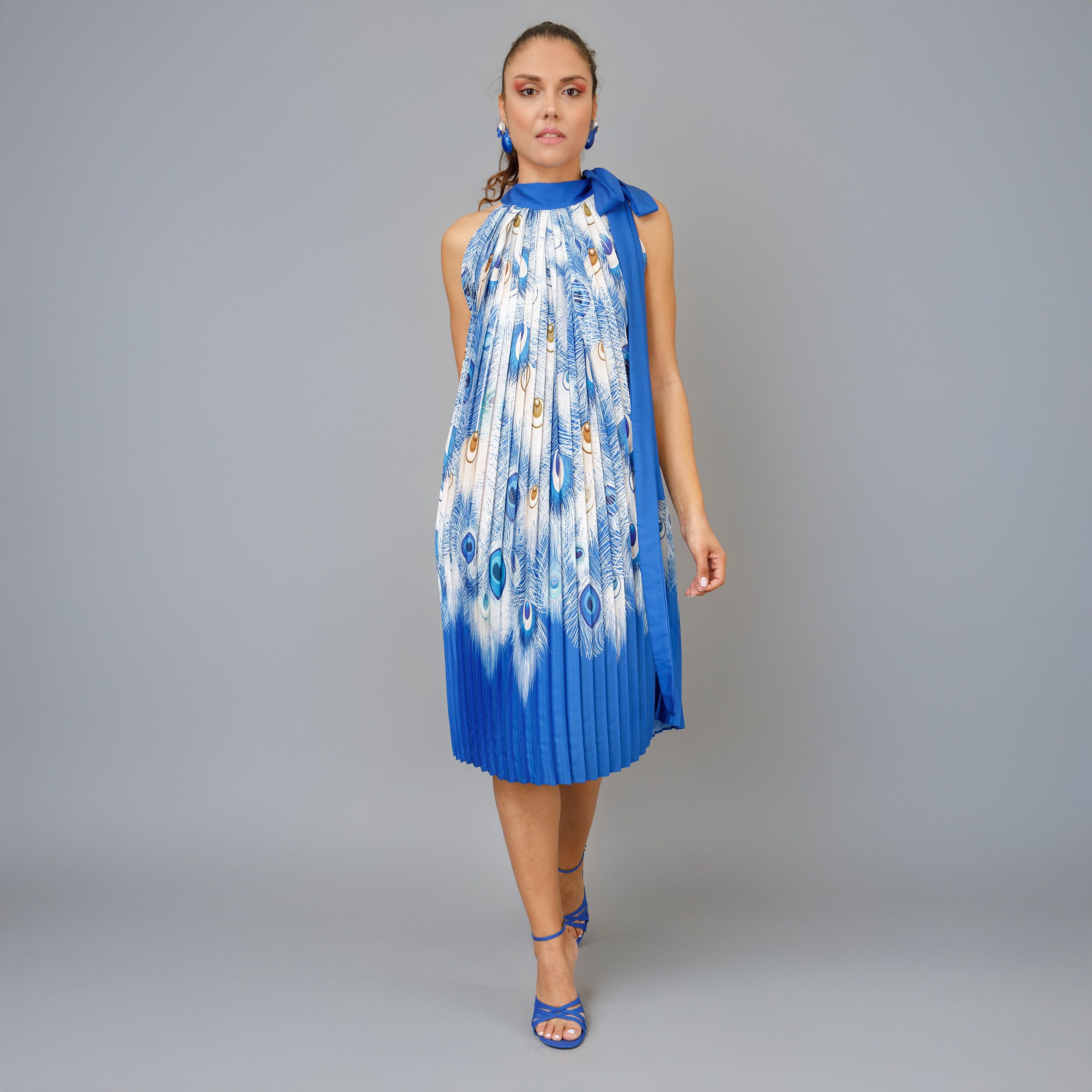 Farmaki Creations - November-208-Edit PEACOCK Blue Midi Pleated Dress - Image 1