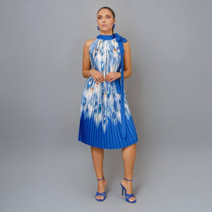 PEACOCK Blue Midi Pleated Dress - Image 2