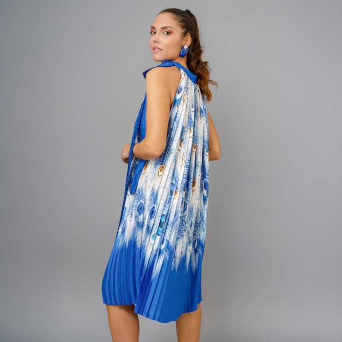 PEACOCK Blue Midi Pleated Dress - Image 3