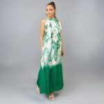 PEACOCK Green Long Dress with Neck Tie - Image 3