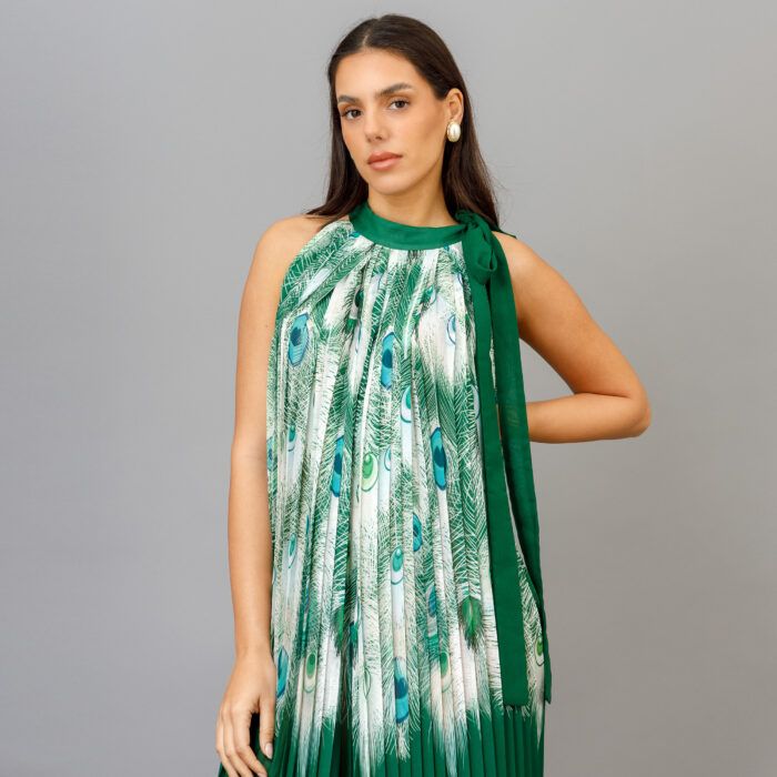 PEACOCK Green Pleated Midi Dress - Image 2