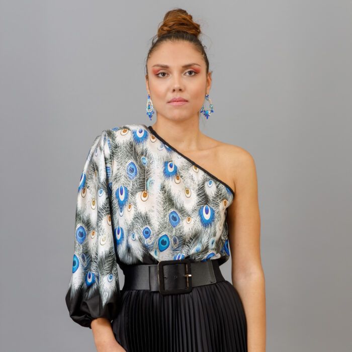 PEACOCK Black One Shoulder blouse - Image 2
