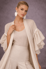 Beige Tounic with Puff Sleeves - Image 2