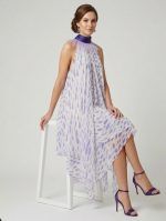 Amethyst Midi Silk Dress with Feathers - Image 3