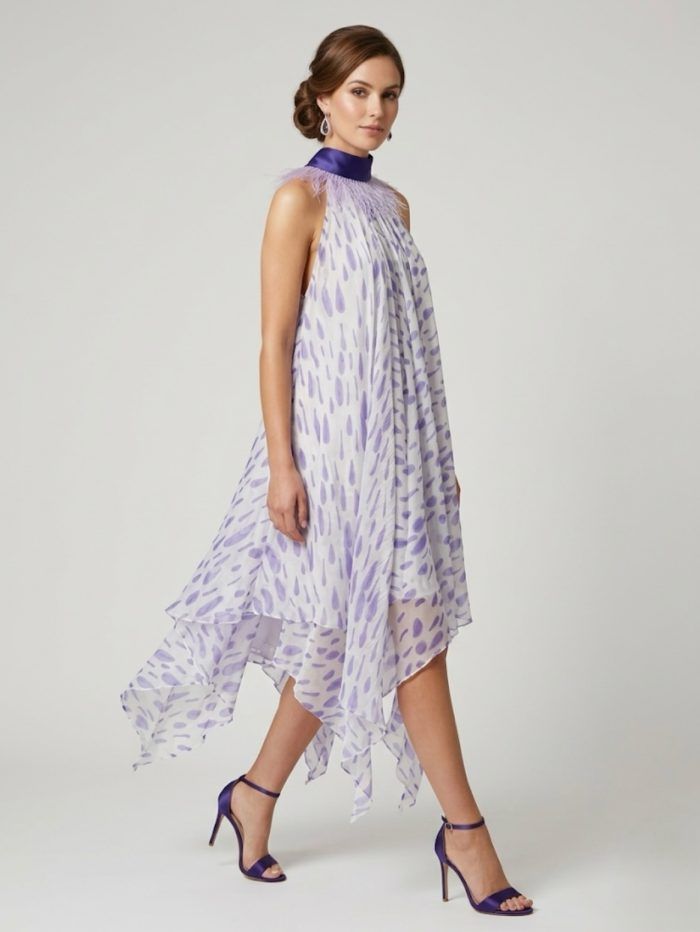 Amethyst Midi Silk Dress with Feathers - Image 2