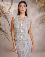 Tweed Vest with Flower Buttons