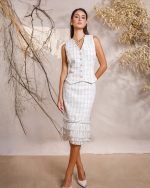 Cream Fringe Tweed Skirt