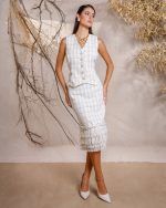 Cream Tweed Vest Crystal Buttons - Image 2