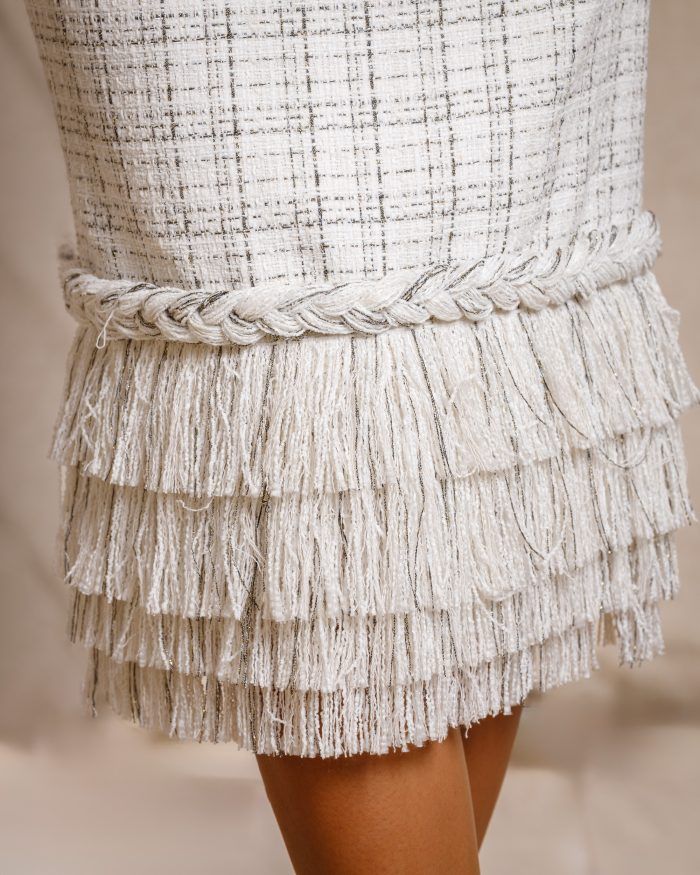 Cream Fringe Tweed Skirt - Image 2
