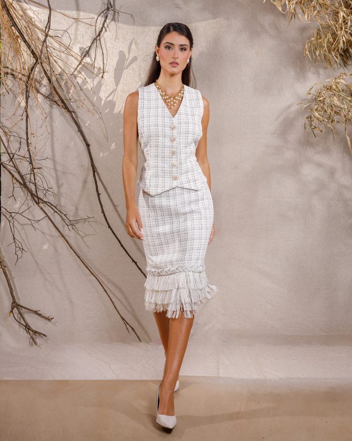 Cream Fringe Tweed Skirt - Image 3