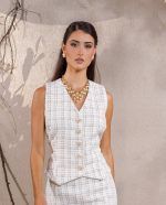 Cream Tweed Vest Crystal Buttons