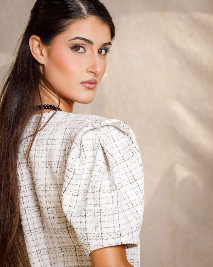 Tweed Dress Puff Sleeves - Image 3