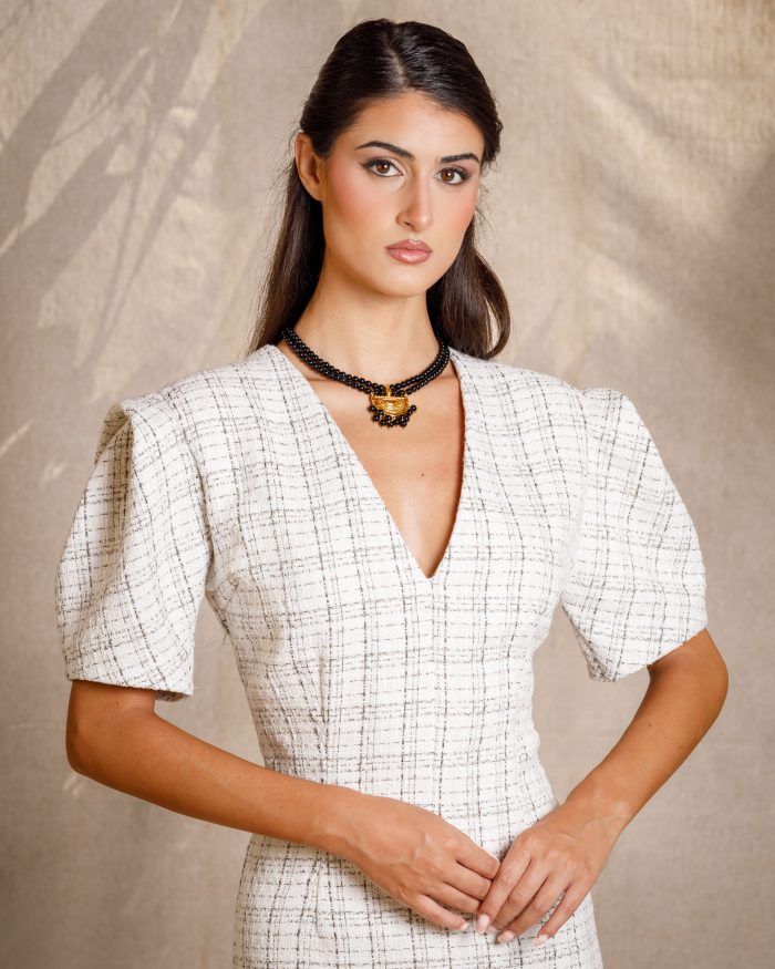 Tweed Dress Puff Sleeves - Image 2