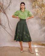 OLIVINE Hand-Embroidered  Wool Skirt