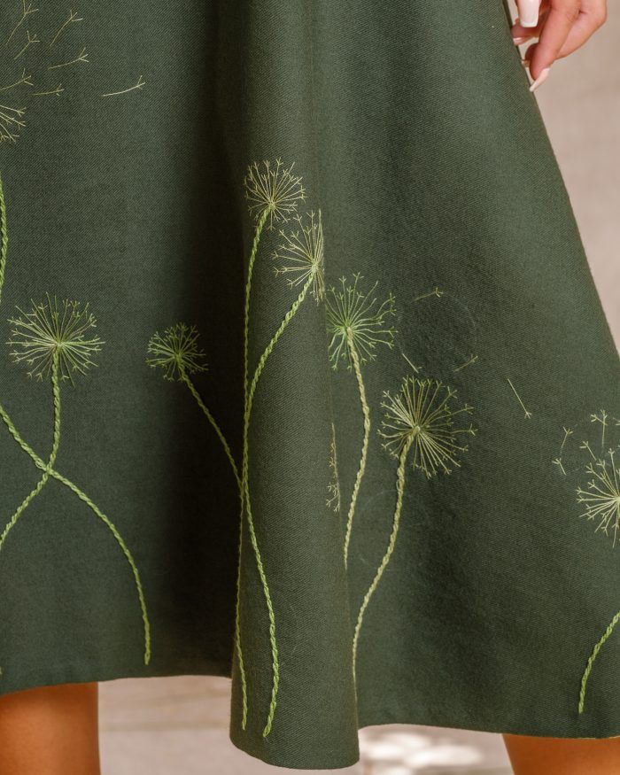 OLIVINE Hand-Embroidered  Wool Skirt - Image 2