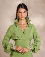 OLIVINE Embroidered Cuff Shirt