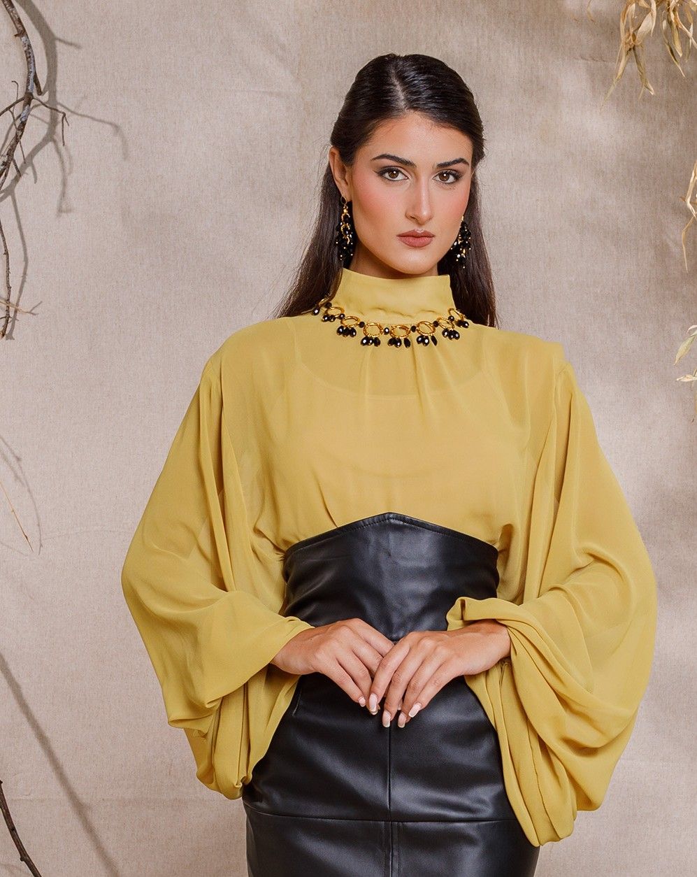 DTO_8359_pskghhjg Mustard Yellow Sheer Blouse - Image 1