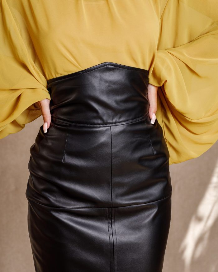 High-Waisted Leatherette Pencil Skirt - Image 2