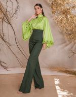 OLIVINE Bell-Sleeve Satin Blouse