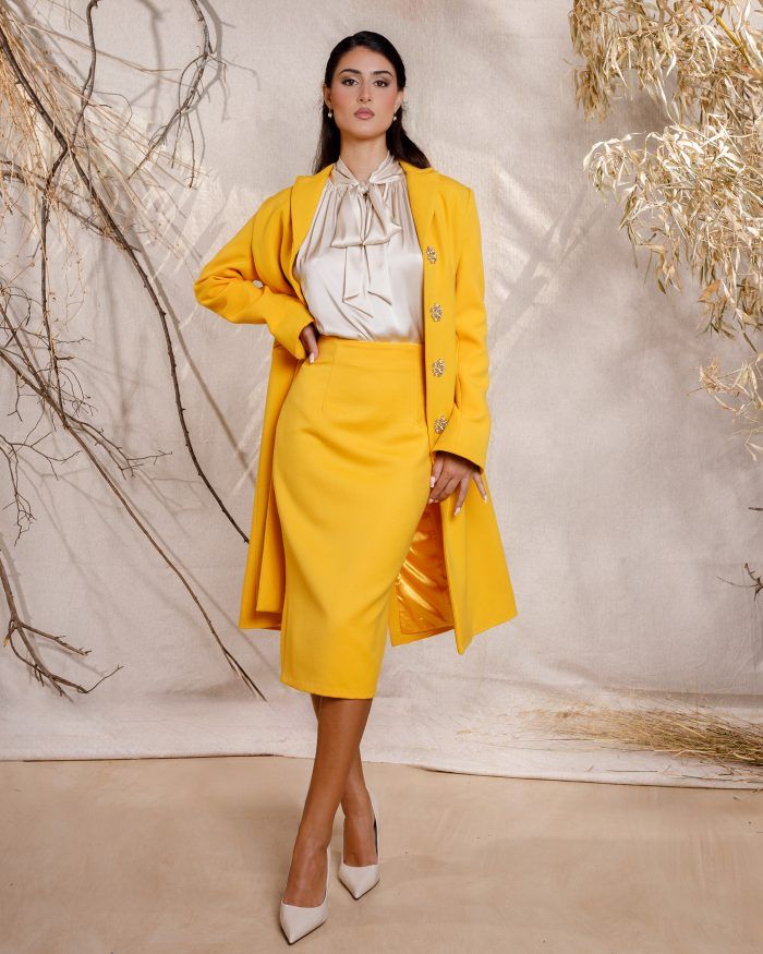 Yellow Wool Pencil Skirt - Image 2
