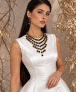 Off-White Midi Dress with Black Onyx Necklace - Image 2