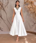 Off-White Midi Dress with Black Onyx Necklace